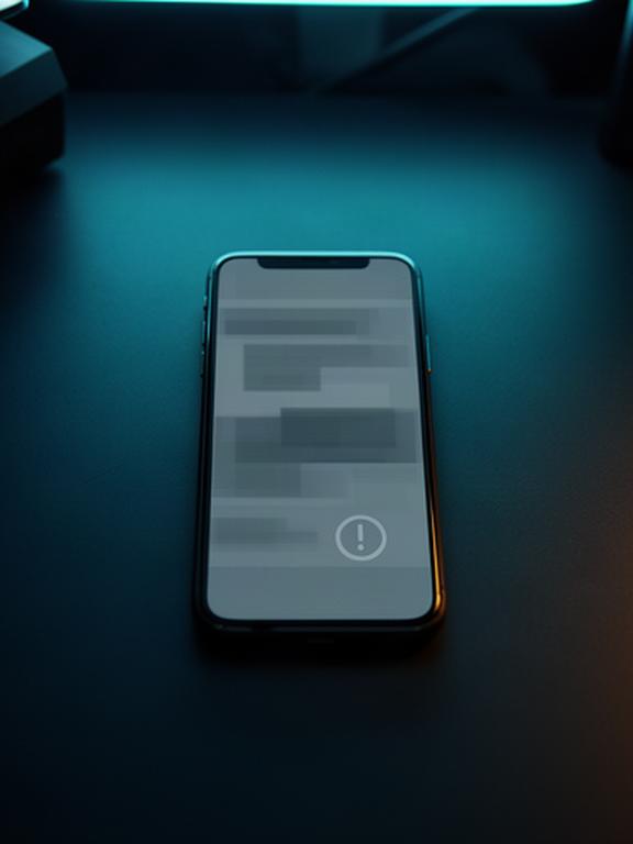 サービス停止のお知らせを確認するスマートフォン、暗い背景のデスク上