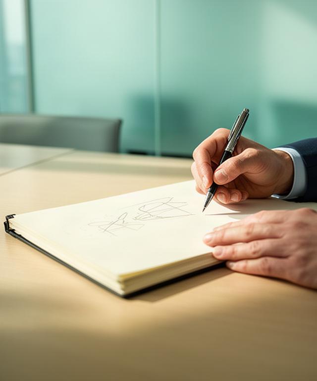 相談内容を記録するノートとボールペン、プライバシーに配慮した面談室